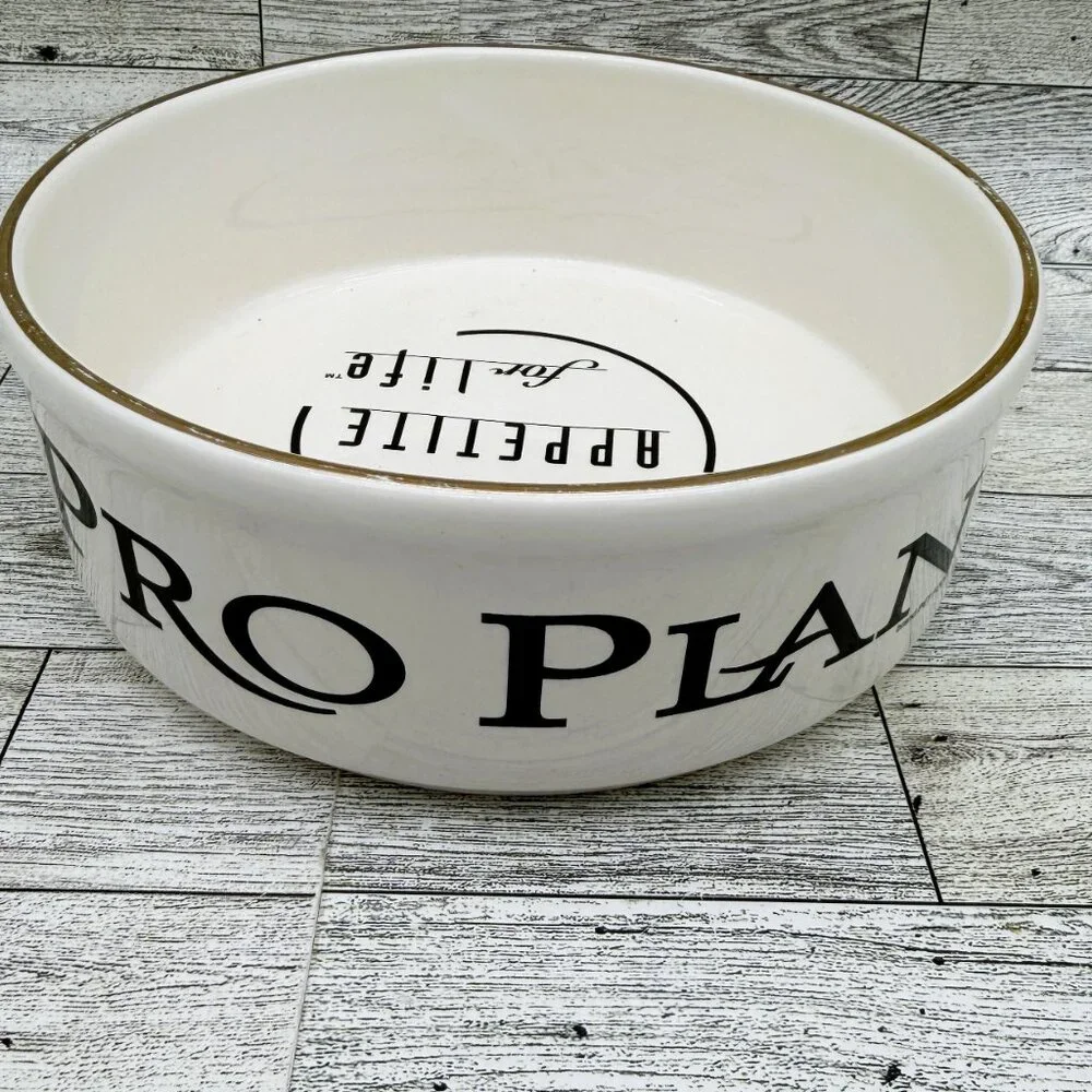 Pfaltzgraff Pro Plan Gold Trimmed Pet Dog Food Bowl